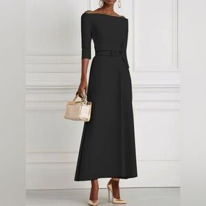 Elegant Off-Shoulder Belted Maxi Dress